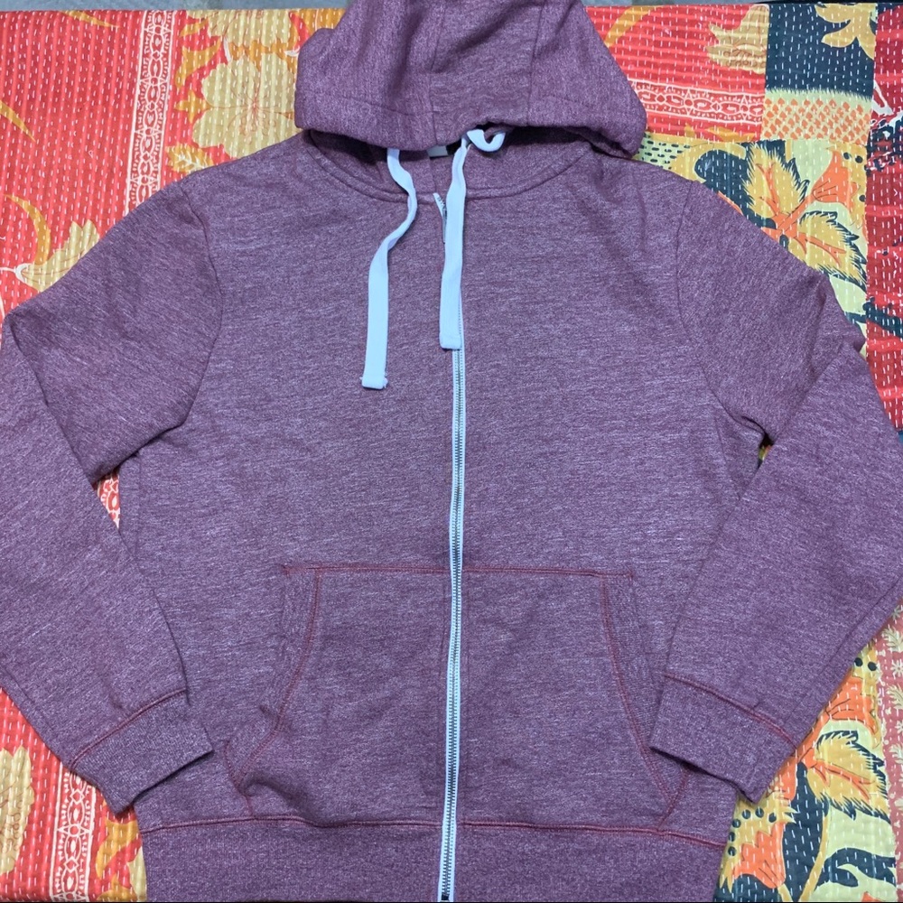 Manguun Cotton Burgundy Full Zip Hoodie